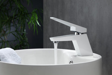 Kube AFB13WH Aqua Siza Single Lever Modern Bathroom Vanity Faucet - Matt White