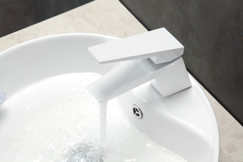 Kube AFB13WH Aqua Siza Single Lever Modern Bathroom Vanity Faucet - Matt White