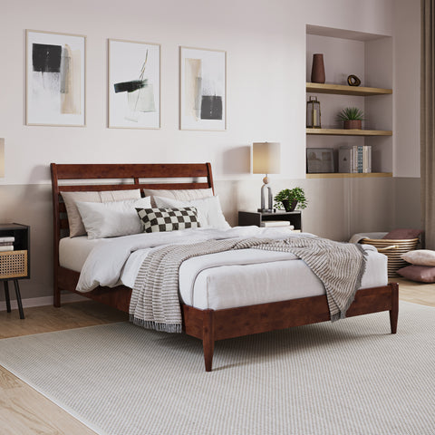 Savannah Full Solid Wood Low Profile Platform Bed in Walnut
