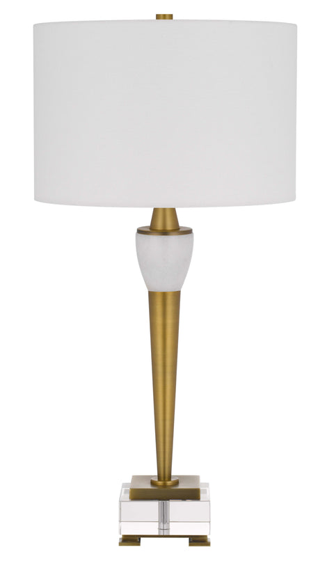 150W 3 way Bradford metal table lamp with crystal base and drum hardback fabric shade