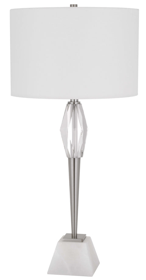 150W 3 way Assen metal table lamp with crystal font / marble base and drum hardback fabric shade