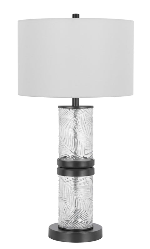 100W Carrington metal/glass table lamp with 4W integrated LED night light and hardback fabric shade
