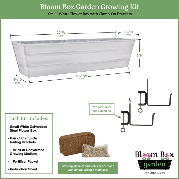 Small White Flower Box- Clamp-On Brackets