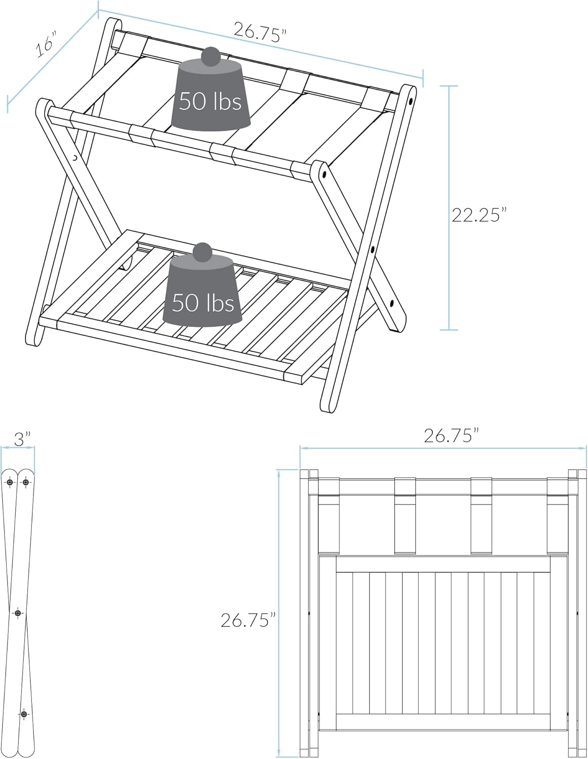 Luggage Rack with Shelf-Espresso