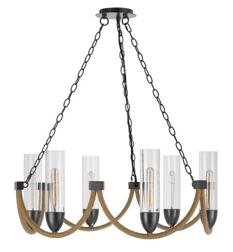 60W x 6 Argyle metal chandelier with moss rods and glass shades