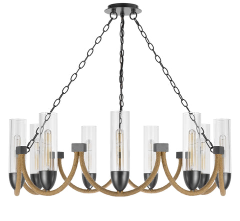 60W x 9 Argyle metal chandelier with moss rods and glass shades