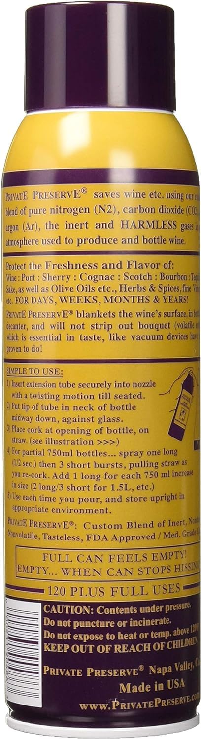 Private Preserve Wine Preservation System 100 Percent Green Gas Based Suitable For All Wine Port Sake Cognac Whiskey Fine Oil & Vinegar 0.29 Ounce (Pack of 1)