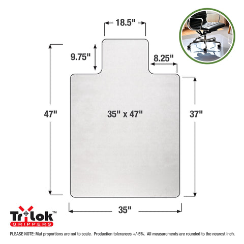 Cleartex® TrYlok® Vinyl Lipped Chair Mat for Low Pile Carpets up to 1/4" - 35" x 47"