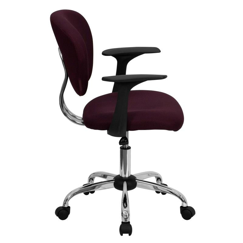 Flash Furniture Mid-Back Burgundy Mesh Padded Swivel Task Office Chair with Chrome Base and Arms