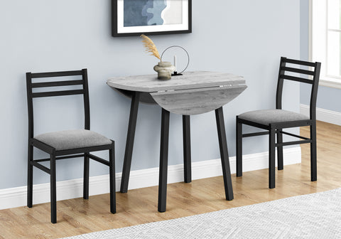 Dining Table Set, 3pcs Set, Small, 35" Drop Leaf, Kitchen, Black Metal, Grey Laminate, Contemporary, Modern