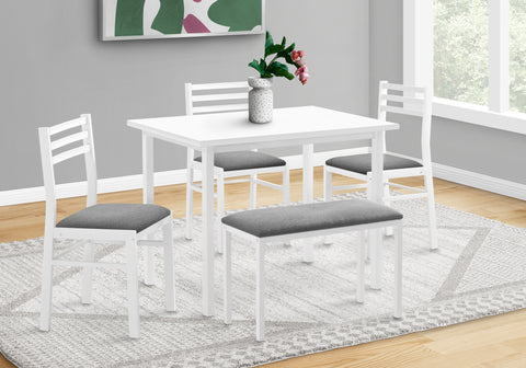 Dining Set, 5pcs Set, 40" Rectangular, Kitchen, Small, White Metal And Laminate, Grey Fabric, Contemporary, Modern