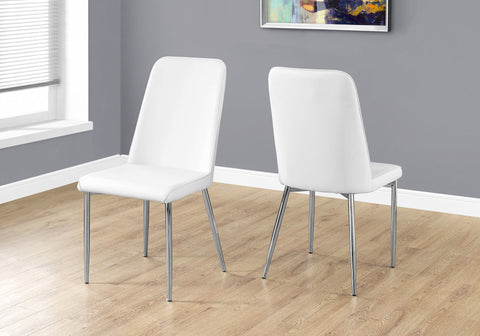 Dining Chair, Set Of 2, Side, Upholstered, Kitchen, Dining Room, White Leather Look, Chrome Metal, Contemporary, Modern