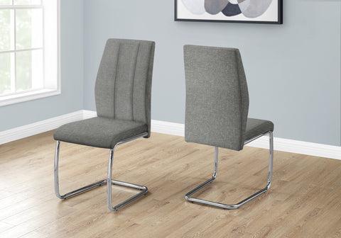 Dining Chair, Set Of 2, Side, Upholstered, Kitchen, Dining Room, 39" Height, Grey Fabric, Chrome Metal, Contemporary, Modern