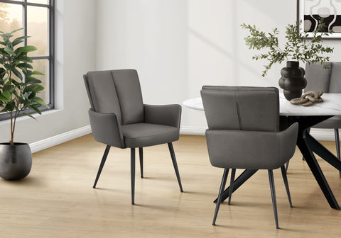 Dining Chair, 36'' Height, Set Of 2, Upholstered, Side, Dining Room, Kitchen, Black Leather Look, Black Metal, Contemporary, Modern