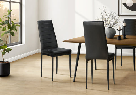 Dining Chair, 39'' Height, Set Of 2, Side, Upholstered, Dining Room, Kitchen, White Leather Look, Black Metal, Contemporary