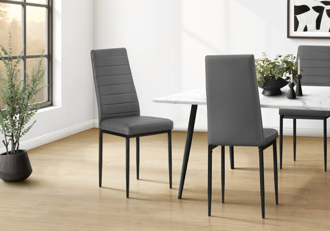 Dining Chair, 39'' Height, Set Of 2, Side, Upholstered, Dining Room, Kitchen, Dark Taupe Leather-look, Black Metal, Contemporary