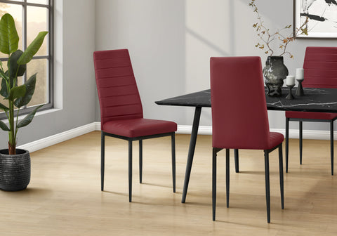 Dining Chair, 39'' Height, Set Of 2, Side, Upholstered, Dining Room, Kitchen, Cognac Leather-look, Black Metal, Contemporary