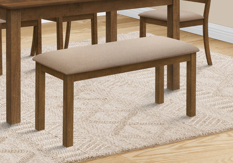 Bench, 42" Rectangular, Wood, Upholstered, Dining Room, Kitchen, Entryway, Brown And Beige, Transitional