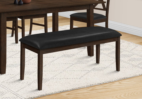 Bench, 48" Rectangular, Dining Room, Hallway, Entryway, Upholstered, Wood, Brown Solid Wood, Black Leather-look, Transitional