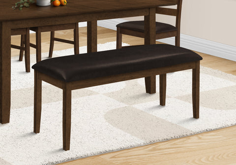 Bench, 48" Rectangular, Dining Room, Entryway, Hallway, Kitchen, Upholstered, Wood, Brown Solid Wood, Brown Leather-look, Transitional