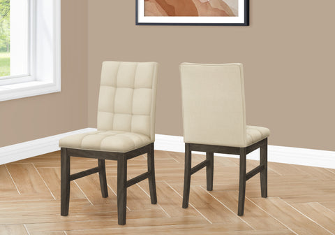 Dining Chair, 37" Height, Set Of 2, Upholstered, Dining Room, Kitchen, Cream Fabric, Grey Solid Wood, Transitional