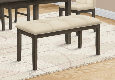 Bench, 44" Rectangular, Dining Room, Entryway, Kitchen, Hallway, Upholstered, Wood, Cream Fabric, Grey Solid Wood, Transitional