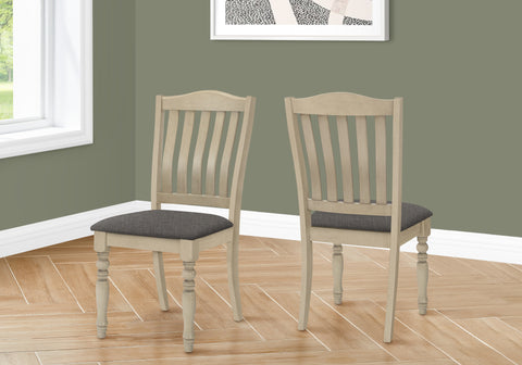 Dining Chair, 39" Height, Set Of 2, Upholstered, Dining Room, Kitchen, Side, Antique Grey, Grey Fabric, Wood Legs, Transitional