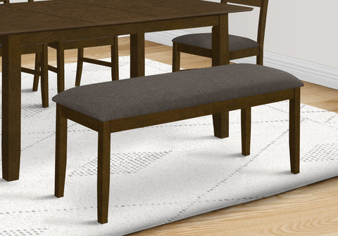Bench, 44" Rectangular, Upholstered, Wood, Dining Room, Kitchen, Entryway, Brown Solid Wood, Brown Fabric, Transitional
