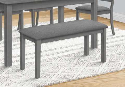 Bench, 42" Rectangular, Wood, Upholstered, Dining Room, Kitchen, Entryway, Grey, Transitional