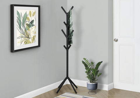 Coat Rack, Hall Tree, Free Standing, 8 Hooks, Entryway, 70"H, Bedroom, Black Metal, Contemporary, Modern