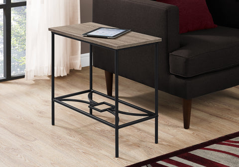 Accent Table, Side, End, Narrow, Small, 2 Tier, Living Room, Bedroom, Brown Laminate, Black Metal, Contemporary, Modern