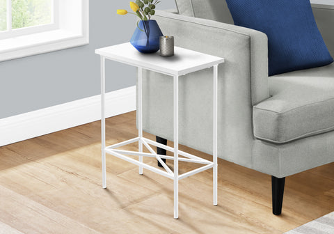 Accent Table, Side, End, Narrow, Small, 2 Tier, Living Room, Bedroom, White Laminate, White Metal, Contemporary, Modern