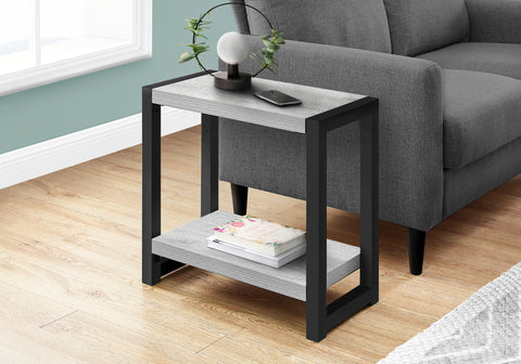 Accent Table, Side, End, Narrow, Small, 2 Tier, Living Room, Bedroom, Grey Laminate, Black Metal, Contemporary, Modern
