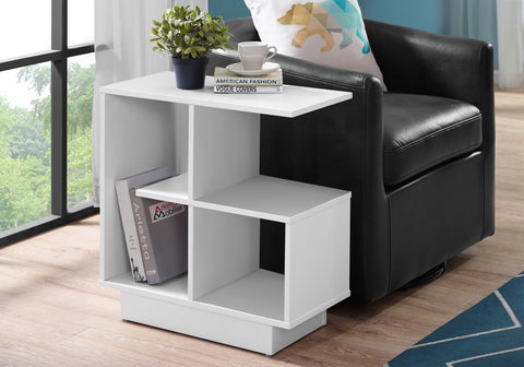 Accent Table, Side, End, Narrow, Small, 3 Tier, Living Room, Bedroom, White Laminate, Contemporary, Modern