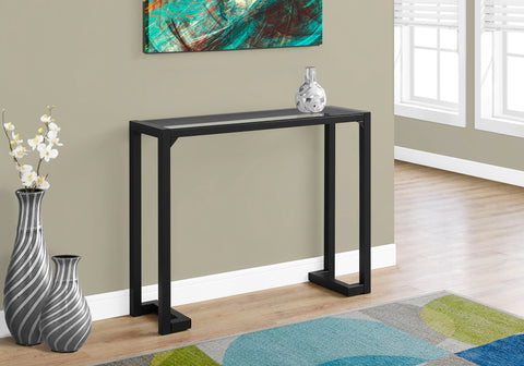 Accent Table, Console, Entryway, Narrow, Sofa, Living Room, Bedroom, Clear Tempered Glass, Black Metal, Contemporary, Modern