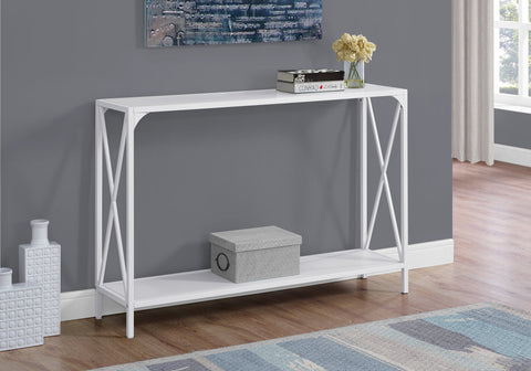 Accent Table, Console, Entryway, Narrow, Sofa, Living Room, Bedroom, White Laminate, White Metal, Contemporary, Modern