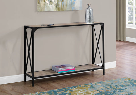 Accent Table, Console, Entryway, Narrow, Sofa, Living Room, Bedroom, Brown Laminate, Black Metal, Contemporary, Modern