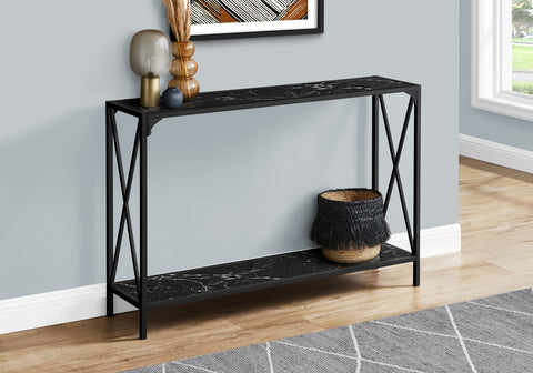 Accent Table, Console, Entryway, Narrow, Sofa, Living Room, Bedroom, Black Marble Look, Black Metal, Contemporary, Modern