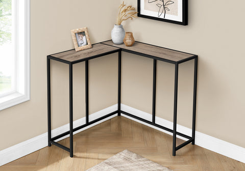 Accent Table, Console, Entryway, Narrow, Corner, Living Room, Bedroom, Brown Laminate, Black Metal, Contemporary, Modern