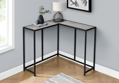 Accent Table, Console, Entryway, Narrow, Corner, Living Room, Bedroom, Grey Laminate, Black Metal, Contemporary, Modern