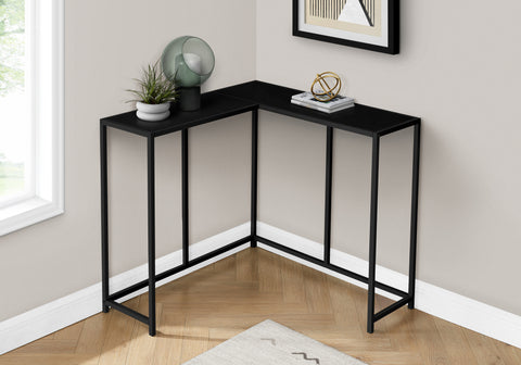 Accent Table, Console, Entryway, Narrow, Corner, Living Room, Bedroom, Black Laminate, Black Metal, Contemporary, Modern