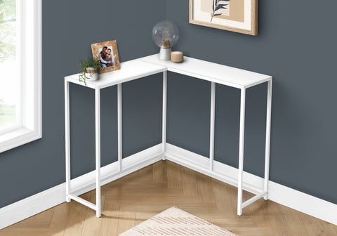 Accent Table, Console, Entryway, Narrow, Corner, Living Room, Bedroom, White Laminate, White Metal, Contemporary, Modern