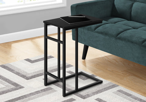 Accent Table, C-shaped, End, Side, Snack, Living Room, Bedroom, Black Laminate, Black Metal, Contemporary, Modern