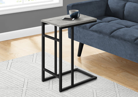 Accent Table, C-shaped, End, Side, Snack, Living Room, Bedroom, Grey Laminate, Black Metal, Contemporary, Modern