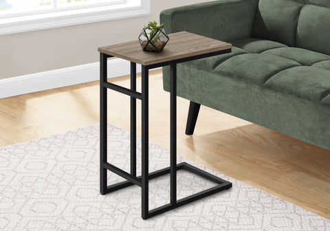 Accent Table, C-shaped, End, Side, Snack, Living Room, Bedroom, Brown Laminate, Black Metal, Contemporary, Modern