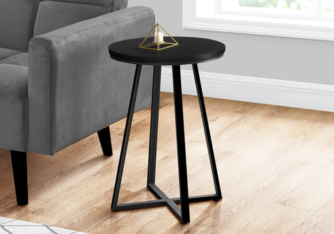 Accent Table, Side, Round, End, Nightstand, Lamp, Living Room, Bedroom, Black Laminate, Black Metal, Contemporary, Modern