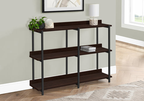 Accent Table, Console, Entryway, Narrow, Sofa, Living Room, Bedroom, Brown Laminate, Black Metal, Contemporary, Modern