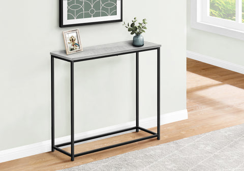 Accent Table, Console, Entryway, Narrow, Sofa, Living Room, Bedroom, Grey Laminate, Black Metal, Contemporary, Modern