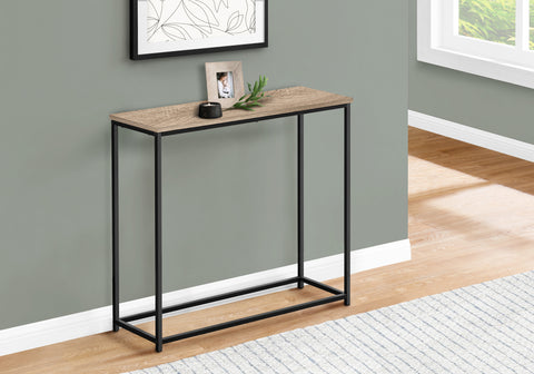 Accent Table, Console, Entryway, Narrow, Sofa, Living Room, Bedroom, Brown Laminate, Black Metal, Contemporary, Modern