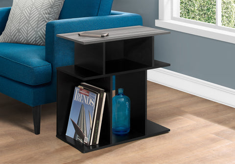 Accent Table, Side, End, Nightstand, Lamp, Living Room, Bedroom, Black And Grey Laminate, Contemporary, Modern
